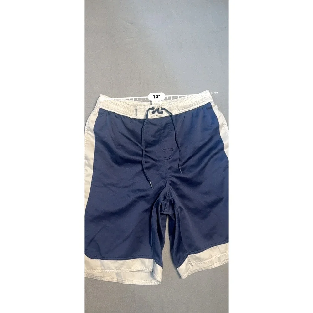 Nike Swim Trunks Mens Large Navy Blue White Colorblock Mesh Lined Board Shorts